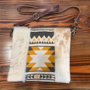 Myra Bag Beige and Brown cowhide Patterned Crossbody